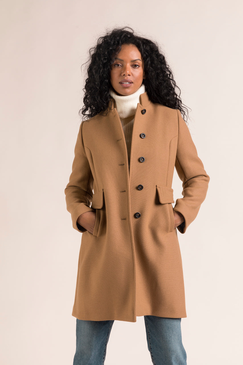 FLEURIE coat-Preppy coat in camel wool cloth