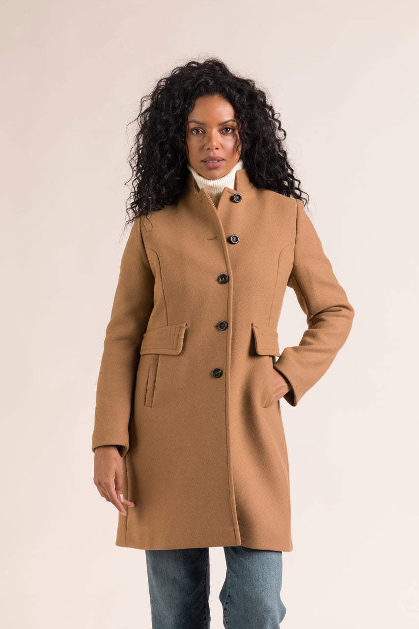 FLEURIE coat-Preppy coat in camel wool cloth