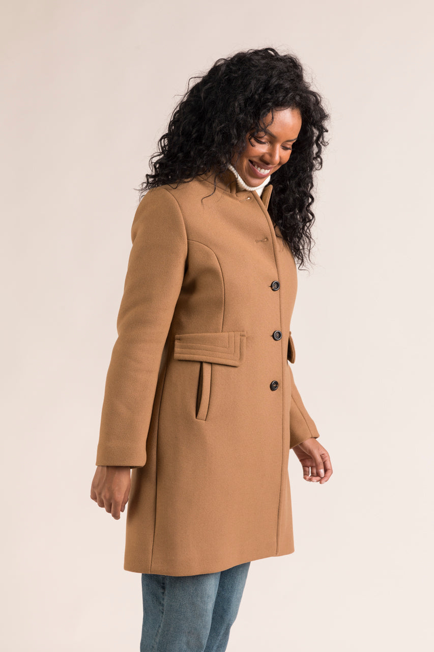 FLEURIE coat-Preppy coat in camel wool cloth