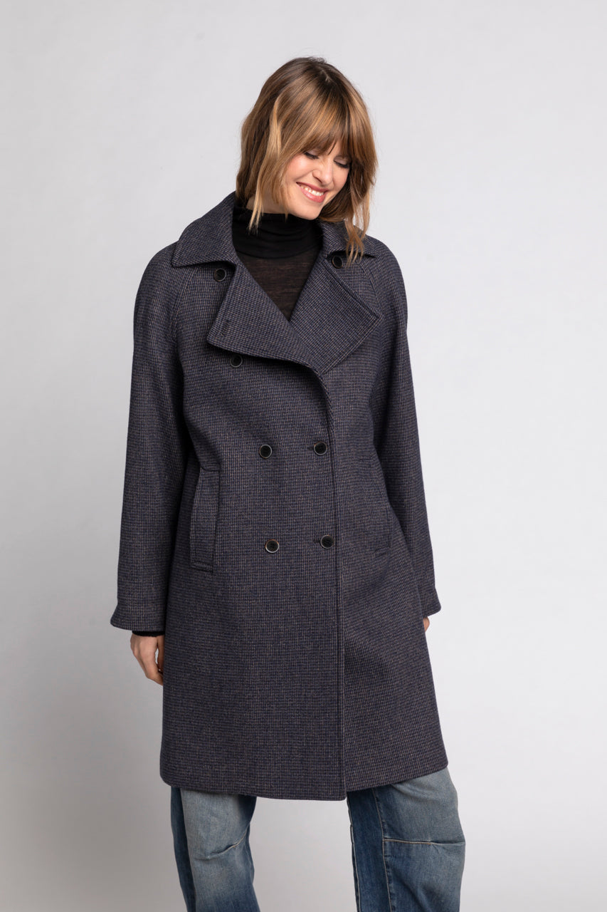 SAVASSE coat-Mid-length coat in navy blue virgin wool