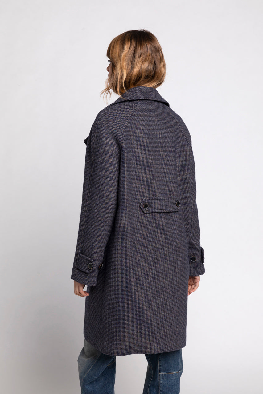 SAVASSE coat-Mid-length coat in navy blue virgin wool