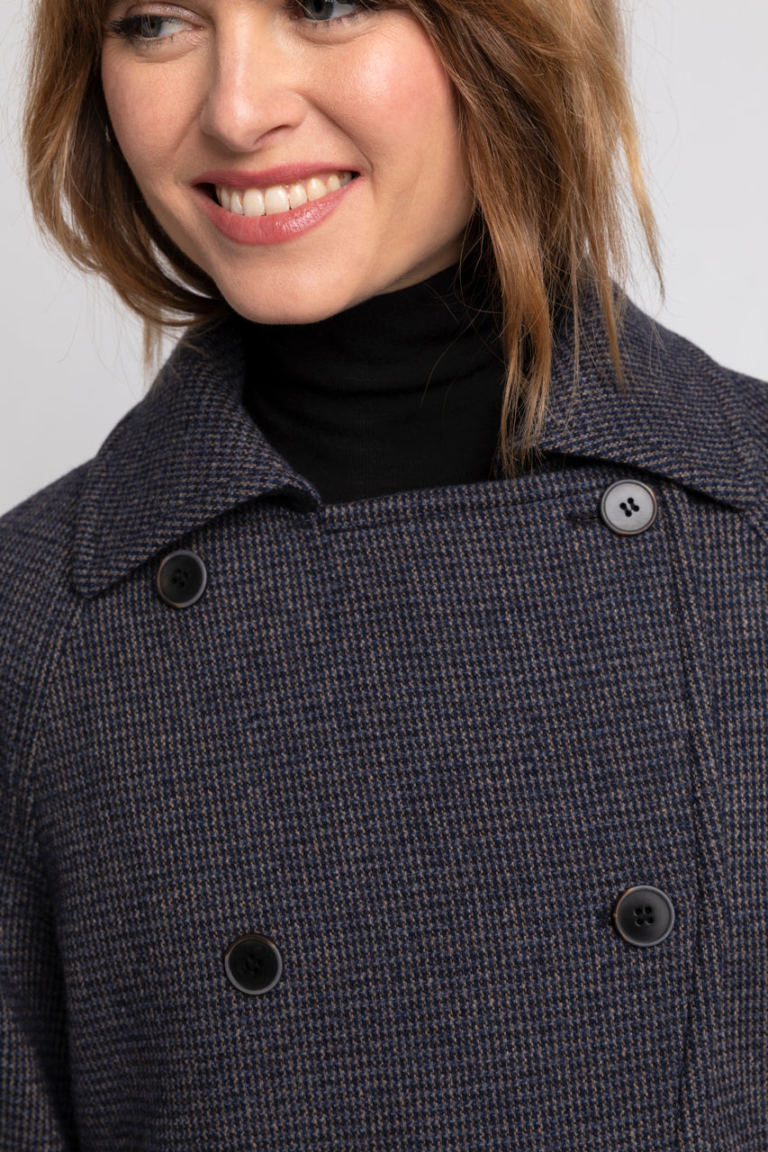 SAVASSE coat-Mid-length coat in navy blue virgin wool