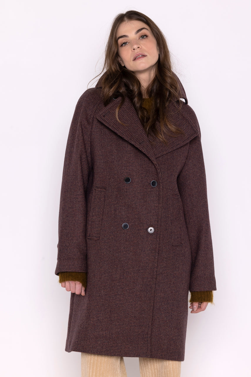 SAVASSE coat-Mid-length red checked coat