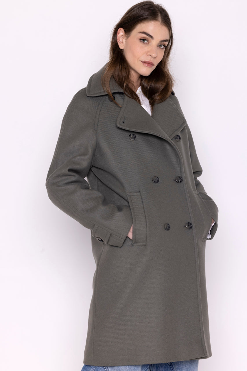 SAVASSE coat-Mid-length coat in gray virgin wool