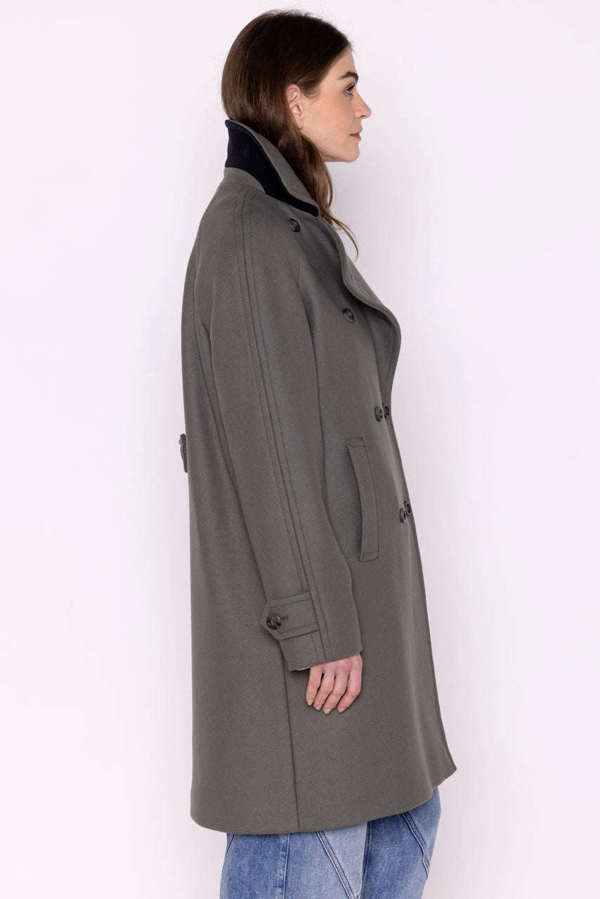 SAVASSE coat-Mid-length coat in gray virgin wool