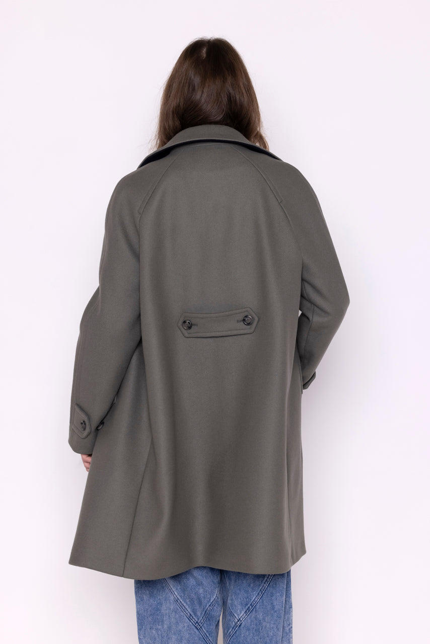 SAVASSE coat-Mid-length coat in gray virgin wool