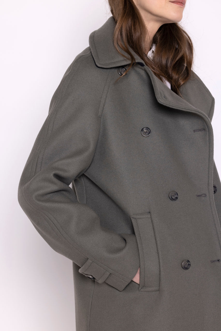 SAVASSE coat-Mid-length coat in gray virgin wool