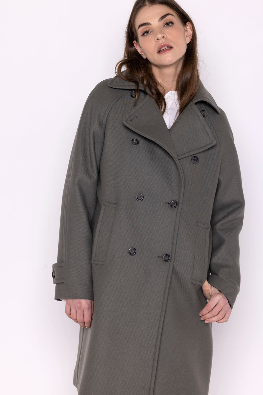 SAVASSE coat-Mid-length coat in gray virgin wool