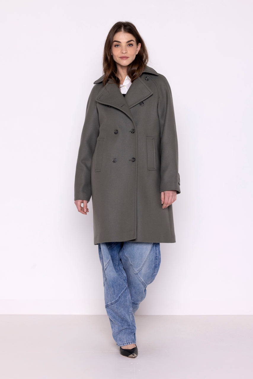 SAVASSE coat-Mid-length coat in gray virgin wool