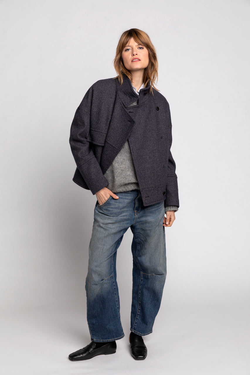 MABLY jacket-Oversized jacket in navy checked wool