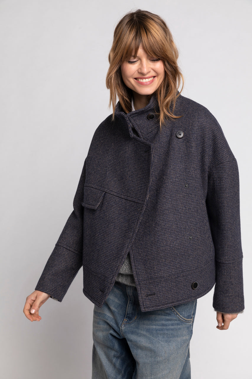 MABLY jacket-Oversized jacket in navy checked wool