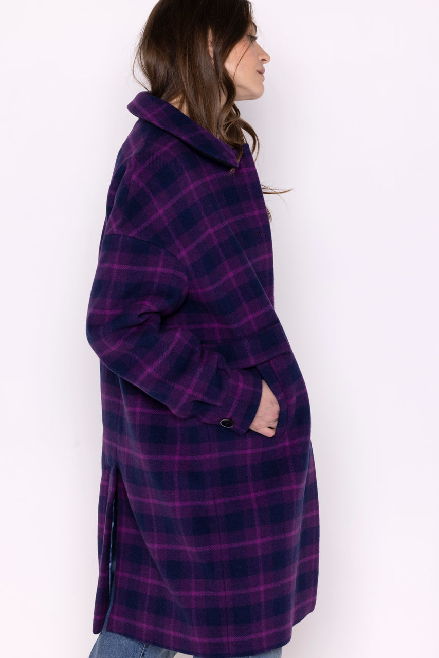 Coat BUELLAS-Female straight purple checked coat