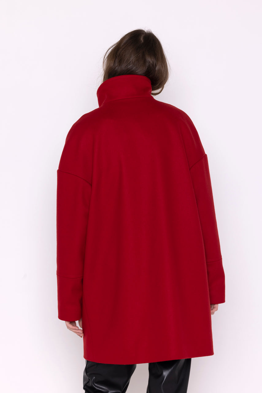 UPIE coat-Oversized stand-up collar coat in red wool cloth