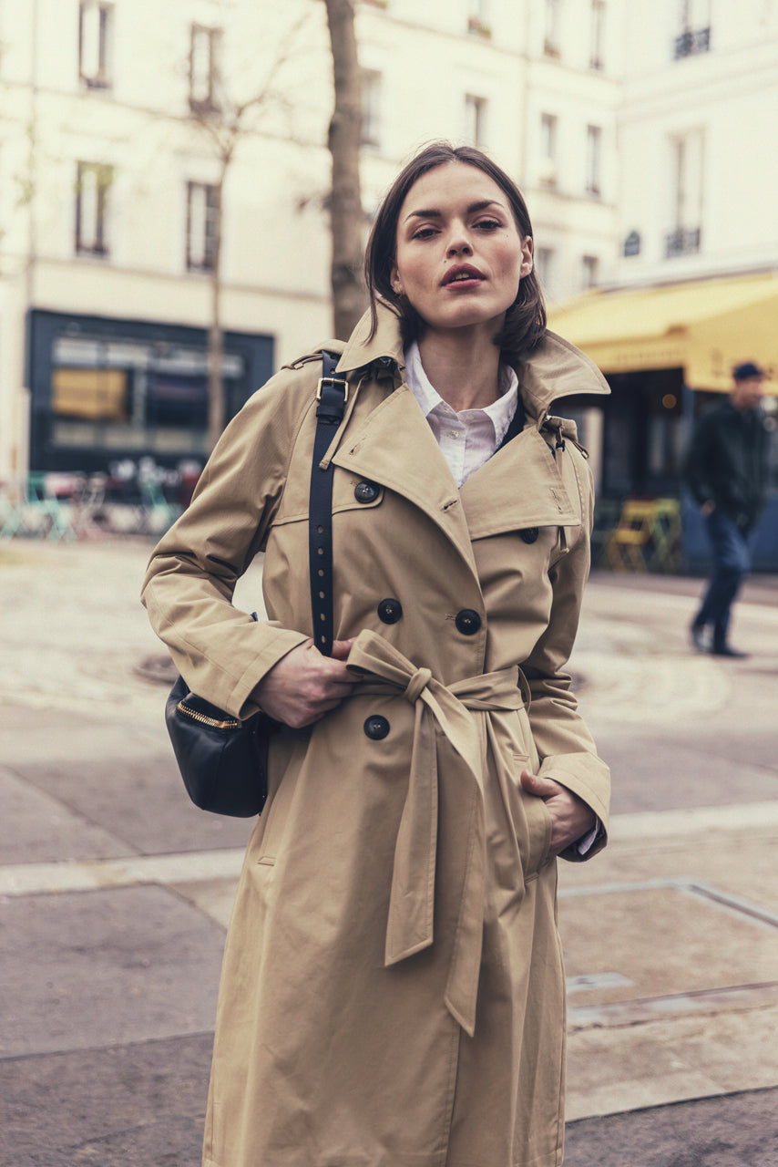 Beige cotton belted trench Tangry -Beige pure cotton belted trench coat