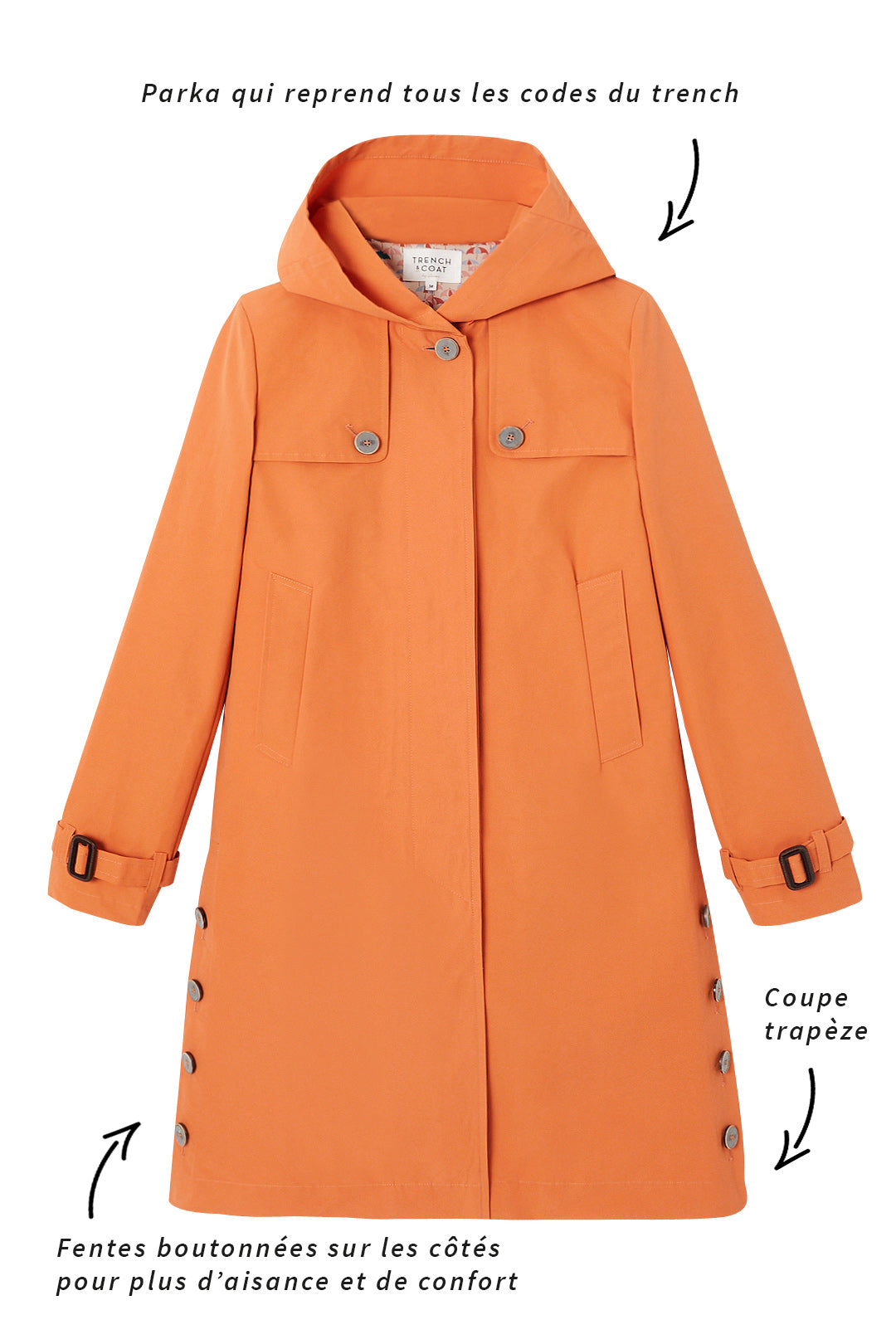 BASSANE-Redding coat esprit rétro en coton mélangé orange