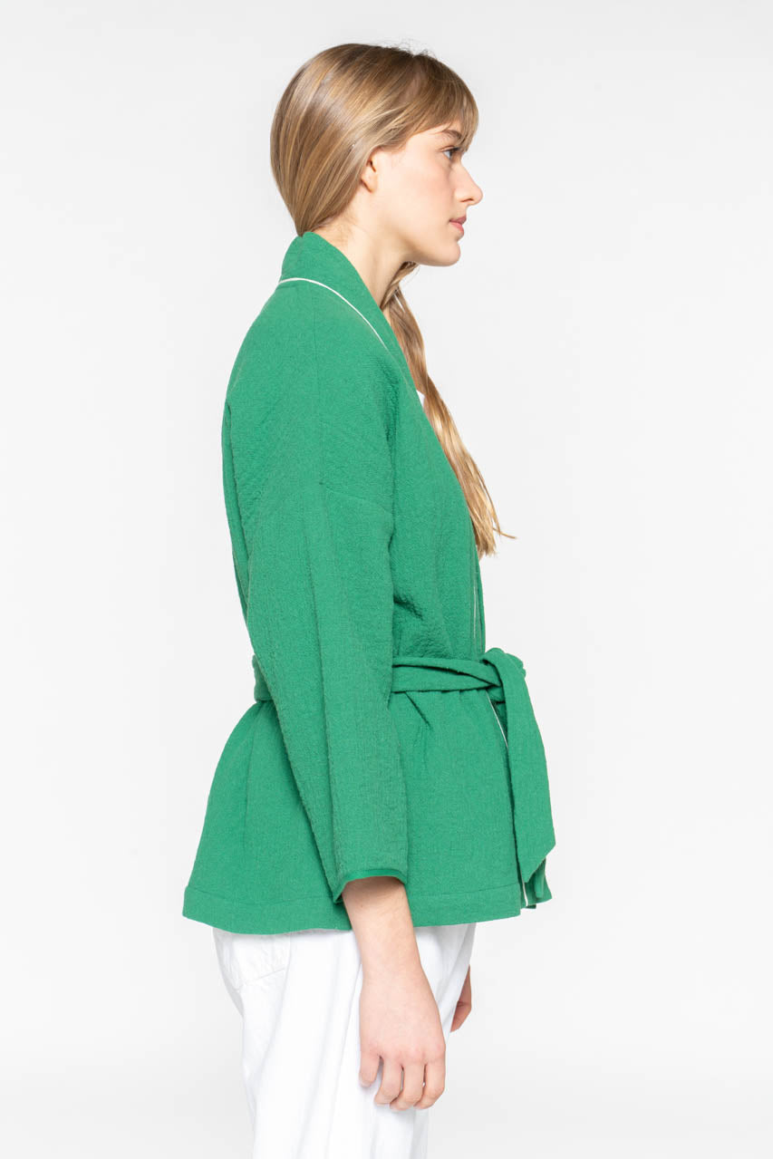VIVONNE jacket-Belted kimono jacket in green cotton
