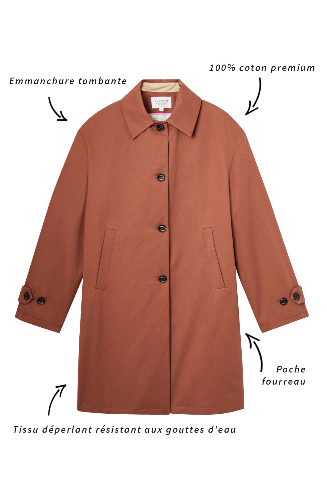 Sleek DAX-Redding coat in pure premium cotton, glossy brown