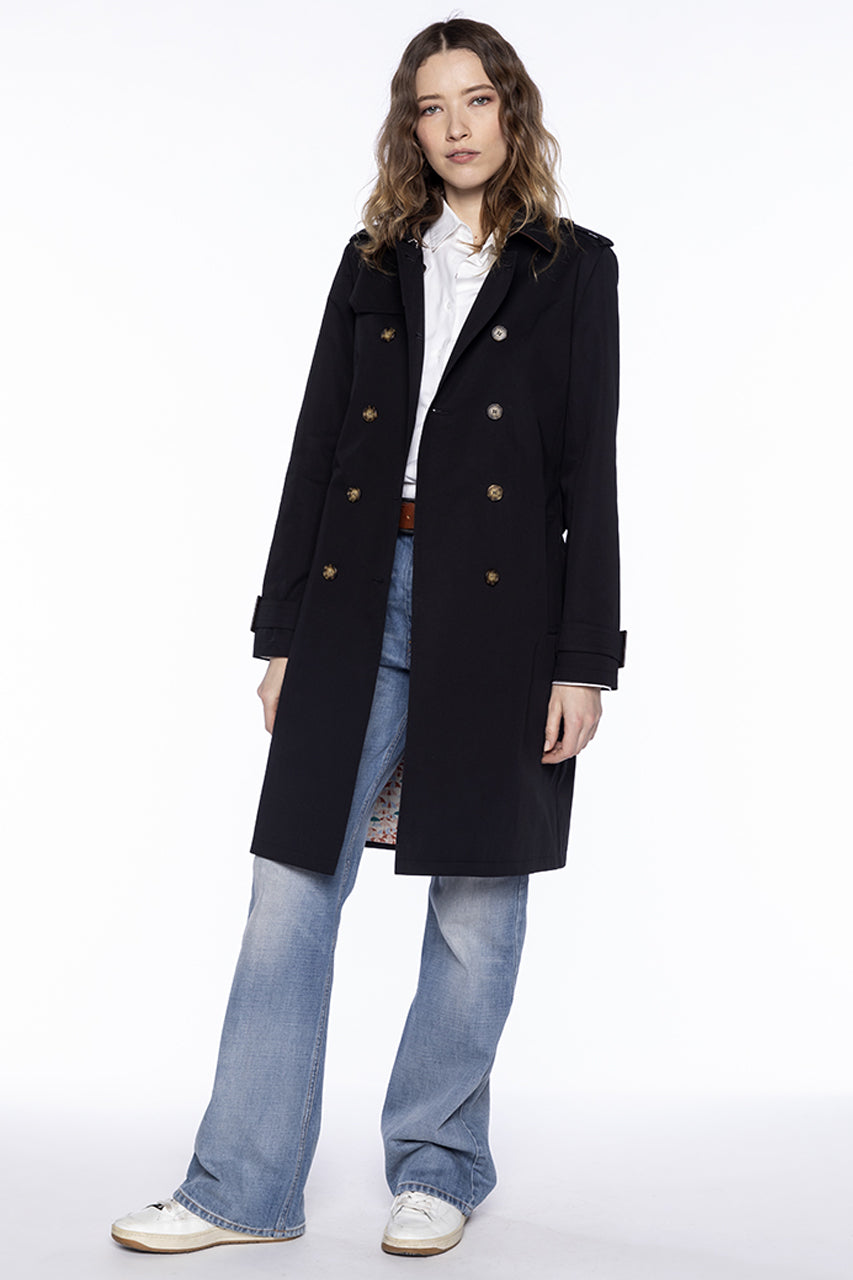 RODEZ-Iconic trench coat in pure black cotton