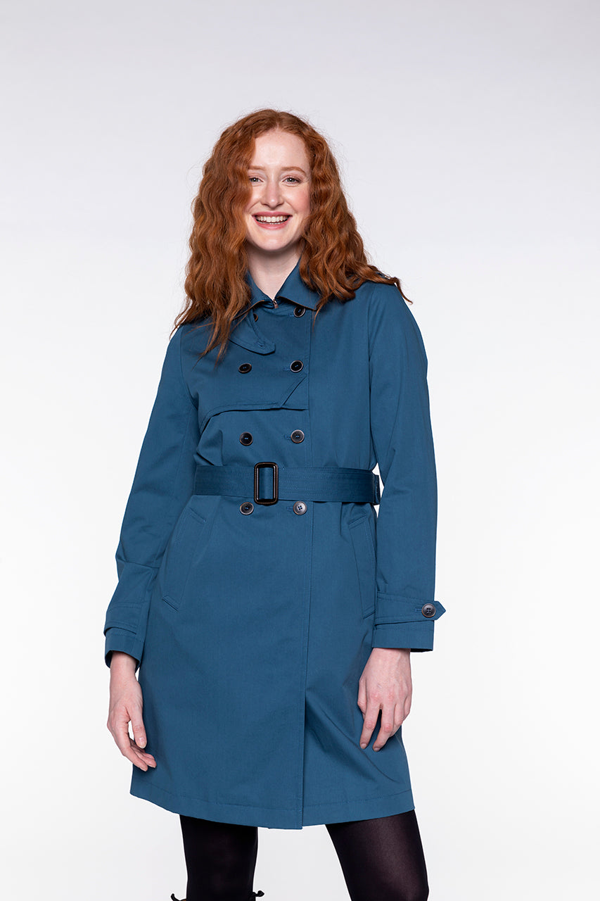 CHAMAS Trench-Authentic trench in pure petrol blue cotton