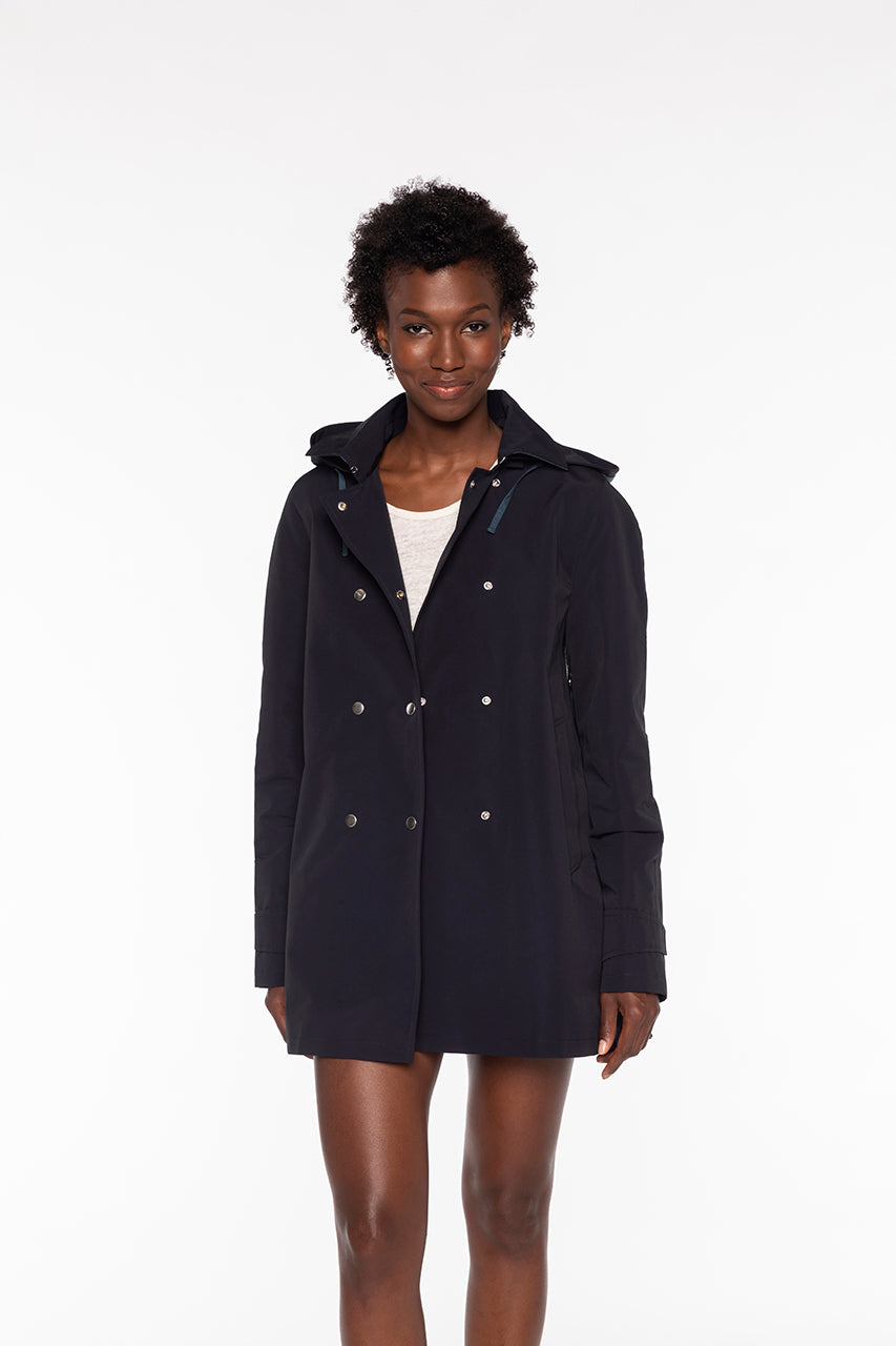 MARCY-Short navy parka with two-tone hood