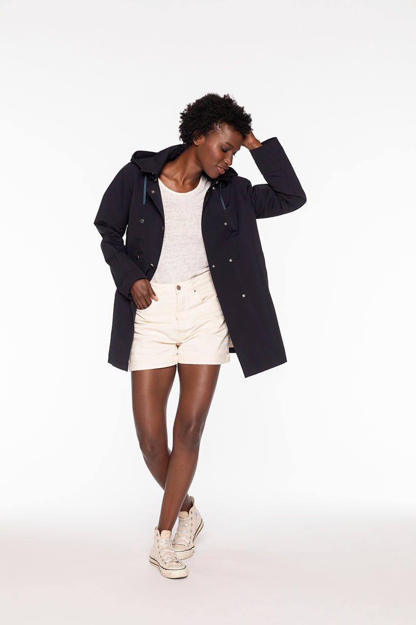 MARCY-Short navy parka with two-tone hood