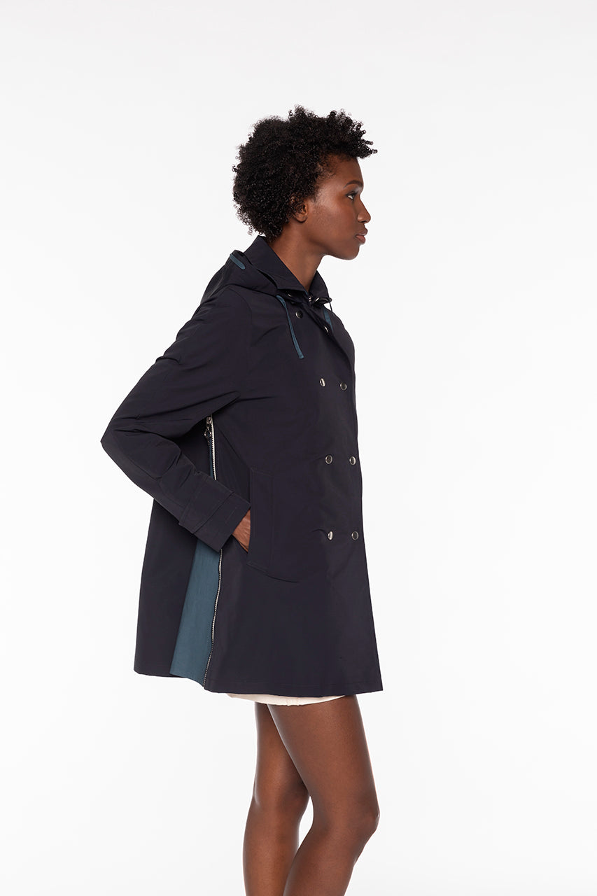 MARCY-Short navy parka with two-tone hood