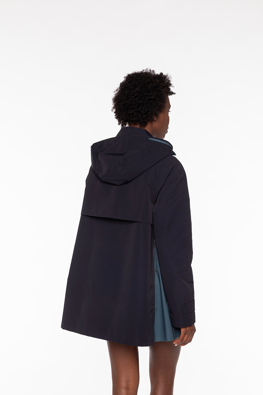 MARCY-Short navy parka with two-tone hood