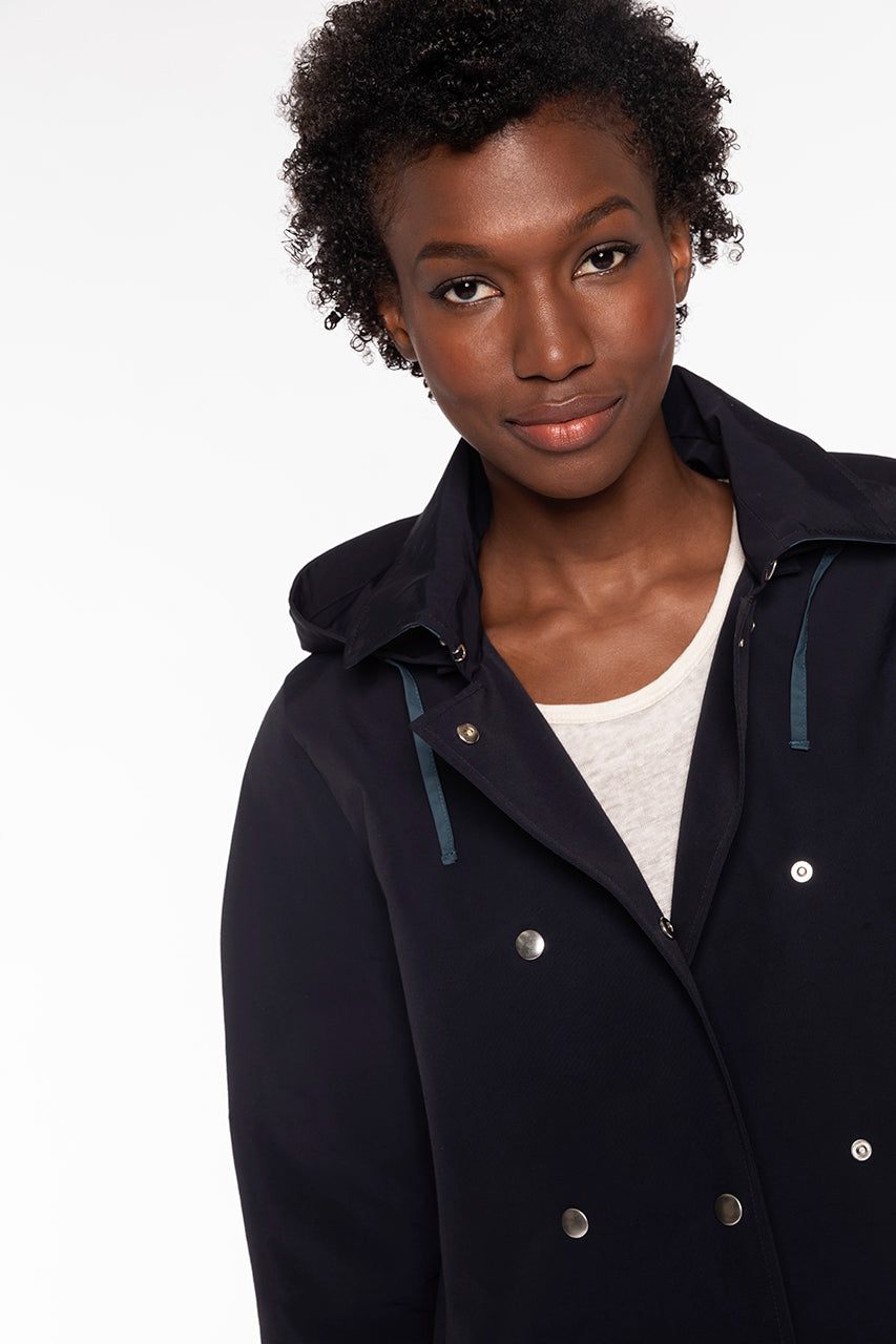 MARCY-Short navy parka with two-tone hood