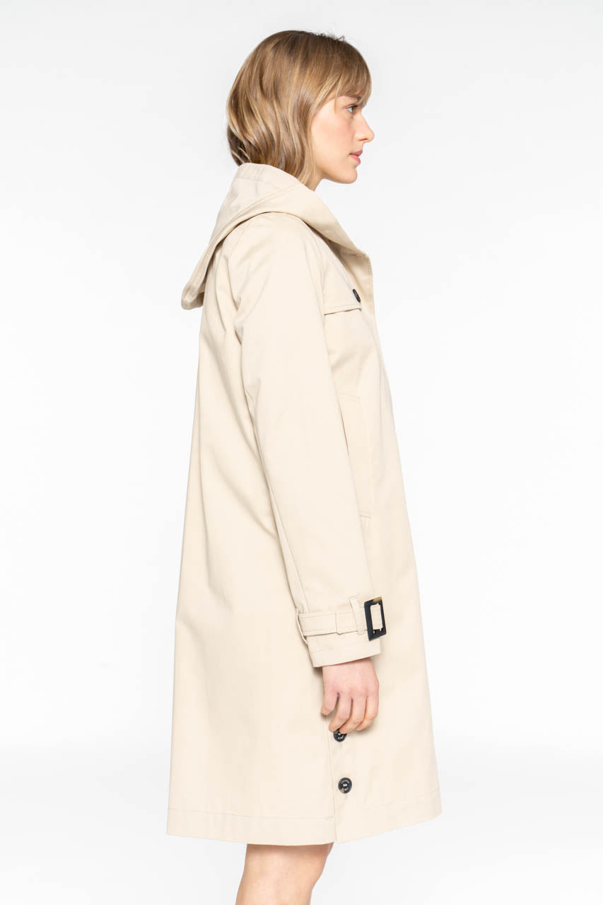 Trench BASSANE-Trench à capuche esprit redding avec fentes boutonnées sur les cotés beige