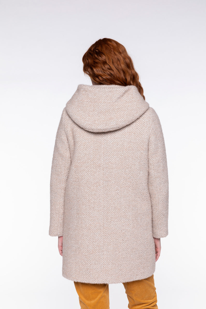 RICOUX-Sand alpaca and mohair hooded coat
