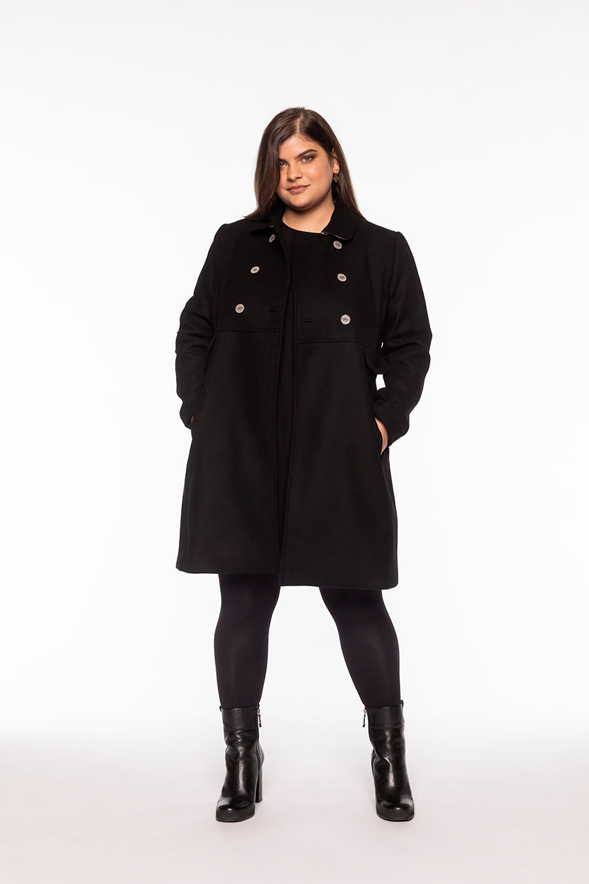 CHABOTTES-Retro black woolen cloth coat