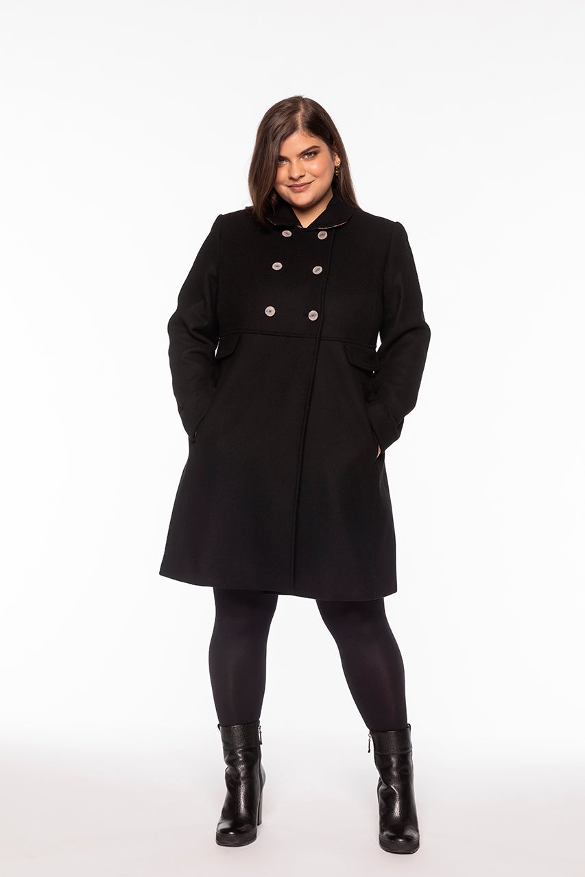 CHABOTTES-Retro black woolen cloth coat