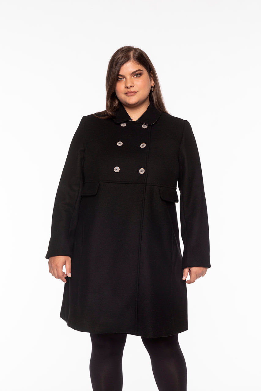 CHABOTTES-Retro black woolen cloth coat