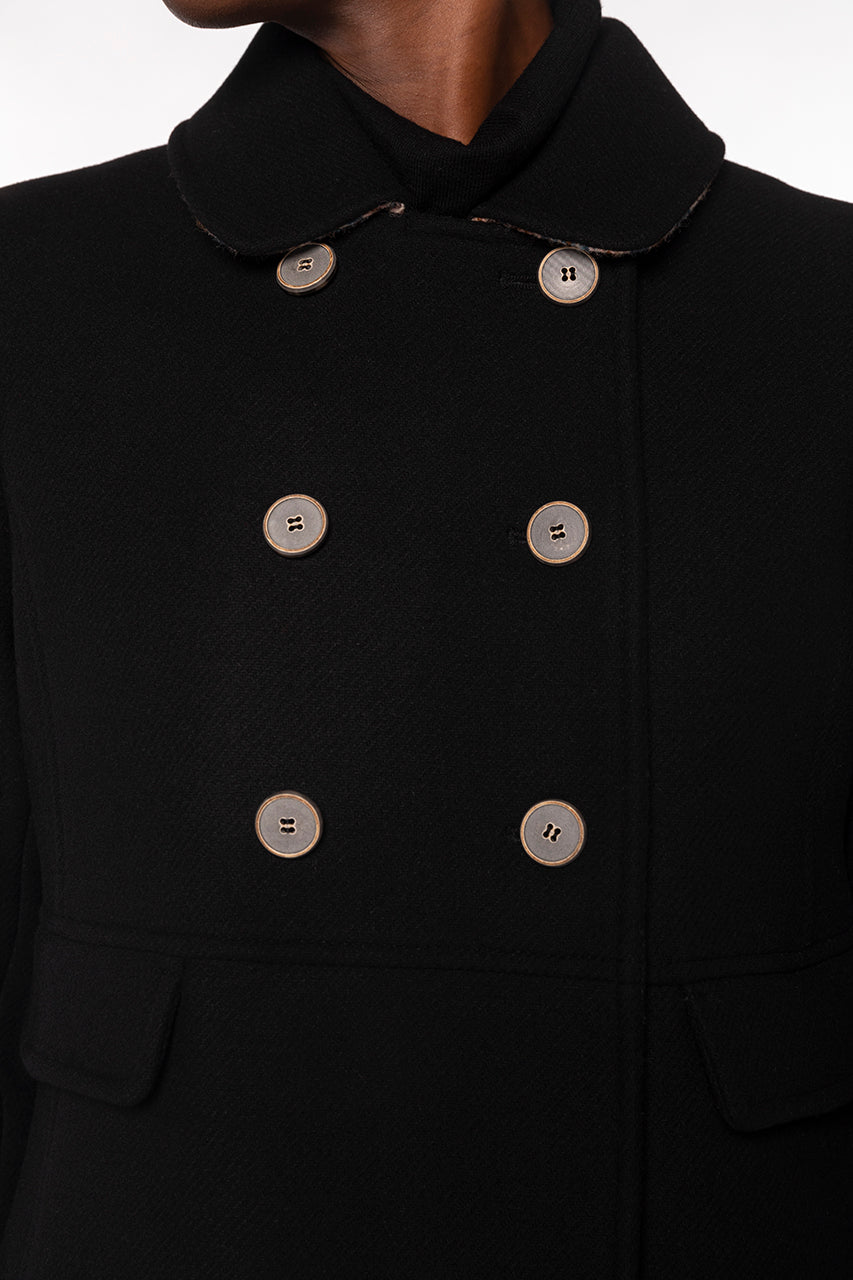 CHABOTTES-Retro black woolen cloth coat