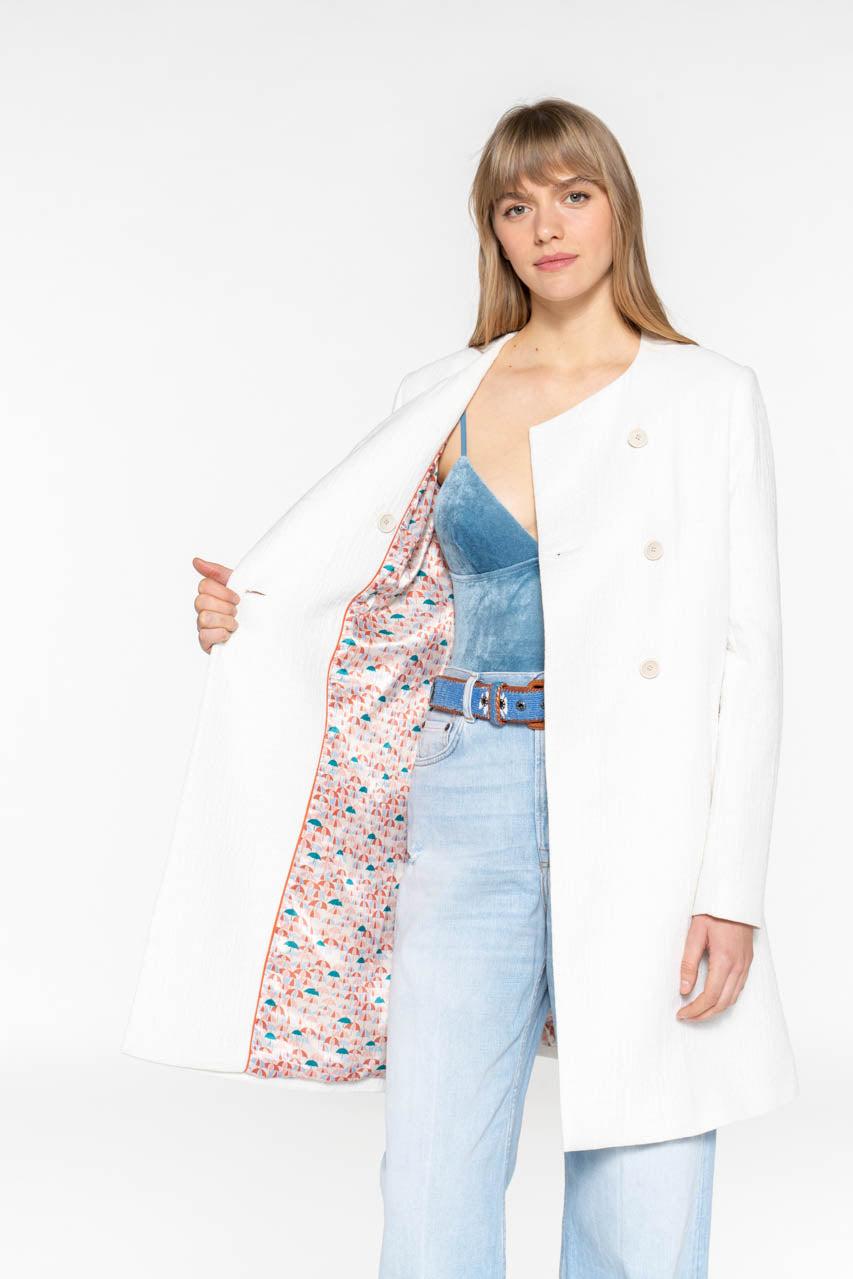 Manteau FELCE-Manteau sans col uni en coton écru