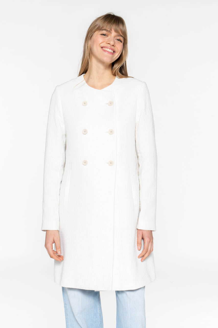 Manteau FELCE-Manteau sans col uni en coton écru