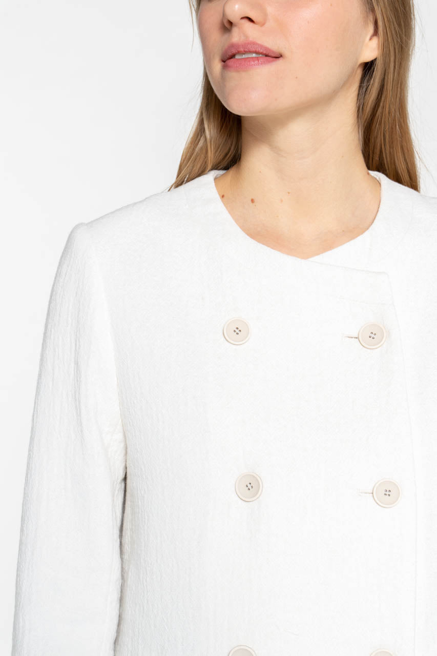 Manteau FELCE-Manteau sans col uni en coton écru