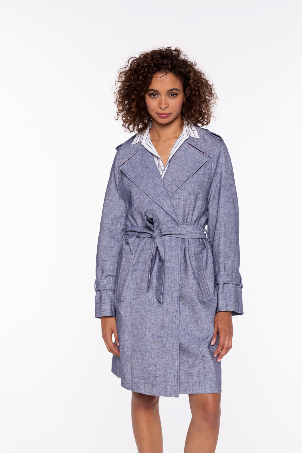 FOURAS Trench-Oversized belted trench in denim-style cotton and linen