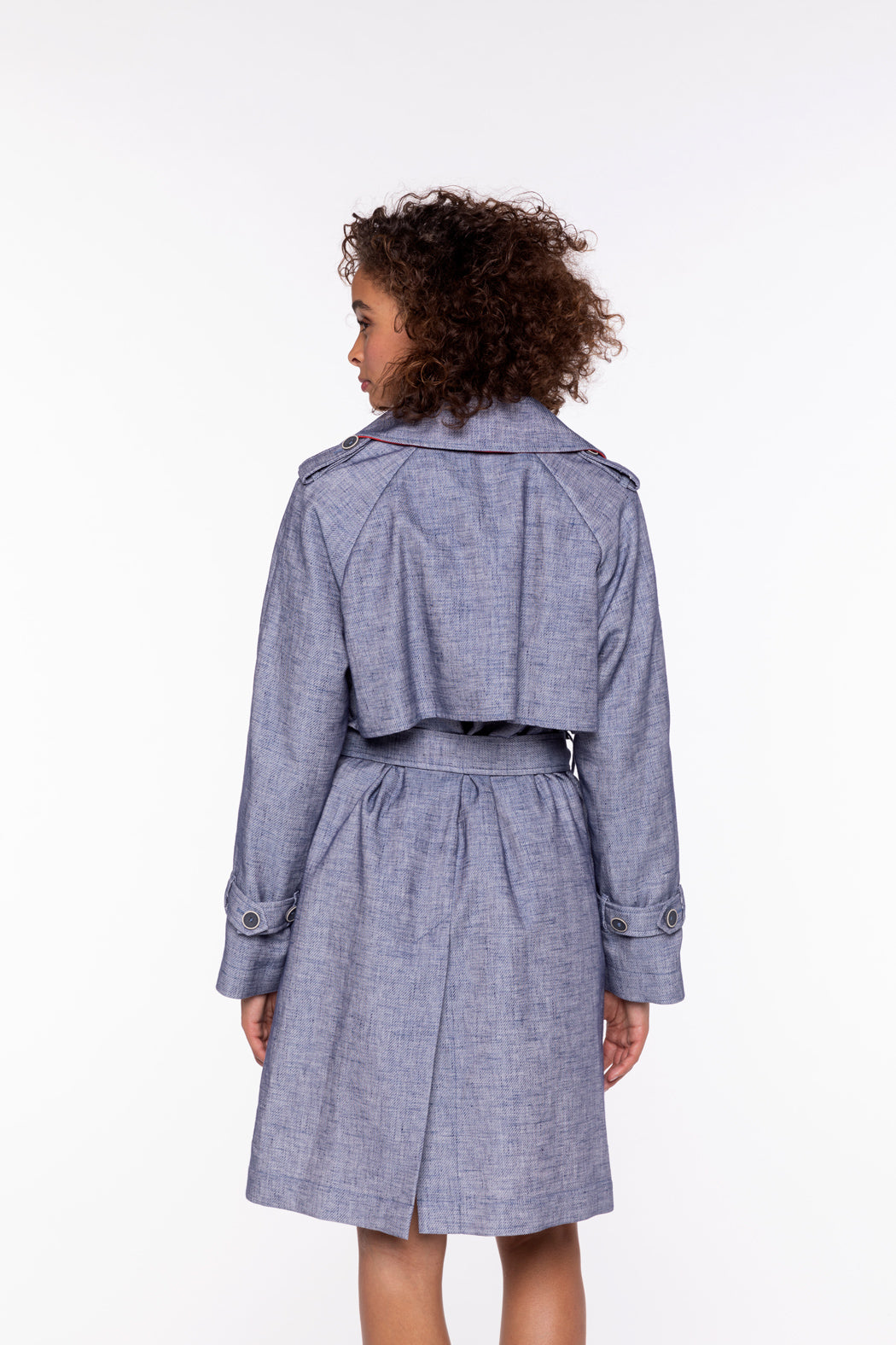FOURAS Trench-Oversized belted trench in denim-style cotton and linen