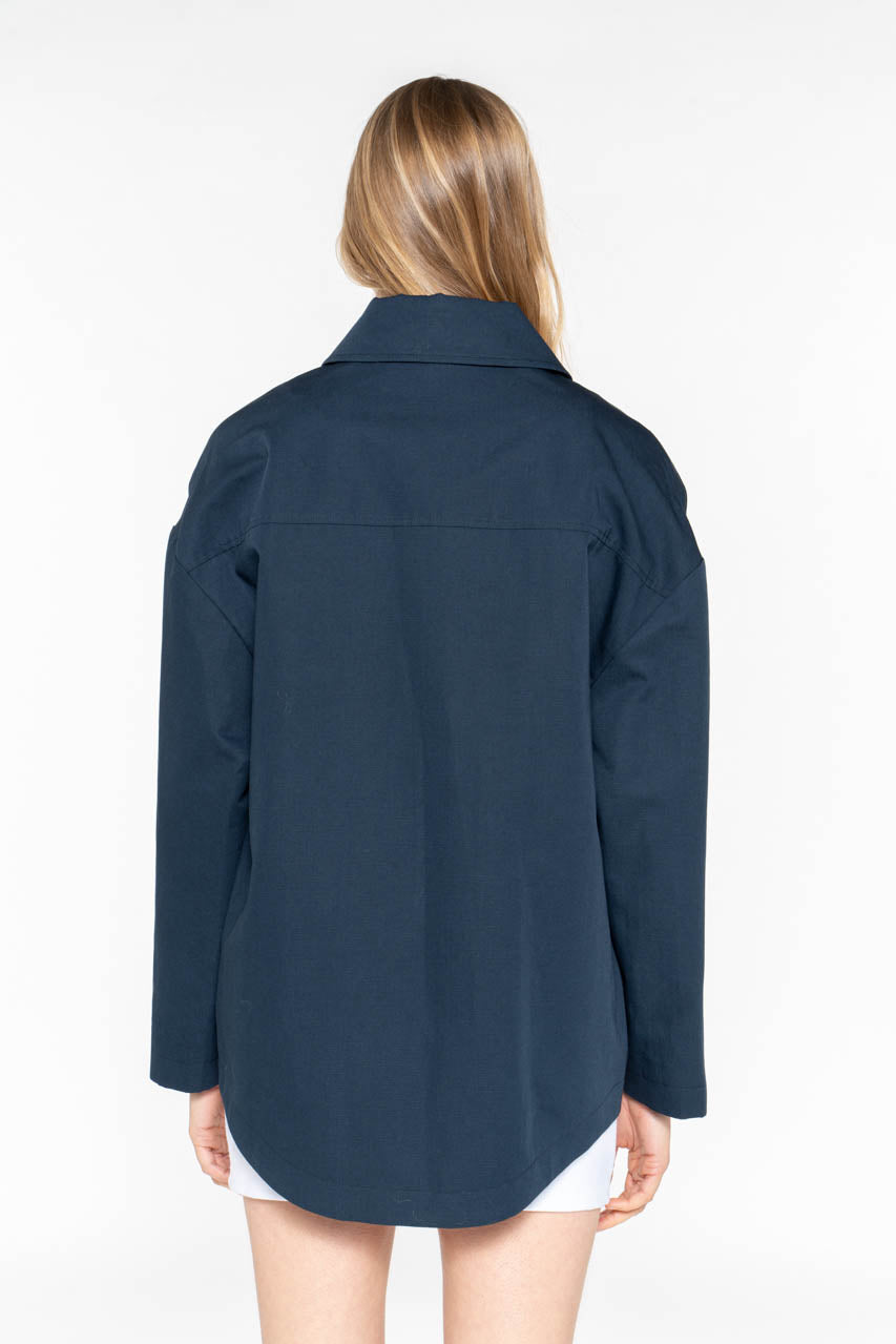 SURVILLE Overshirt-Generous overshirt in navy blue cotton and linen