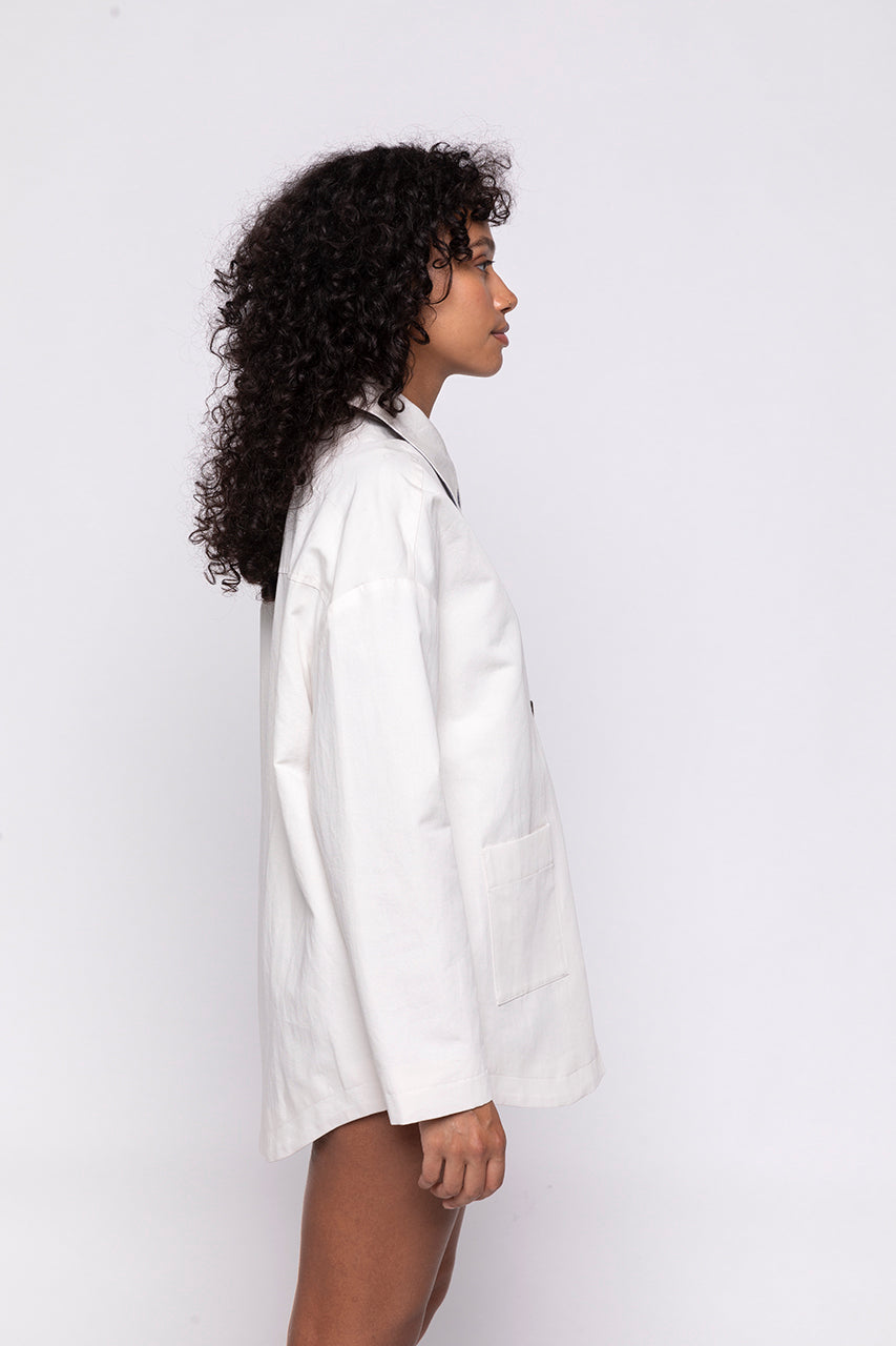 SURVILLE Overshirt-Generous overshirt in cream cotton and linen