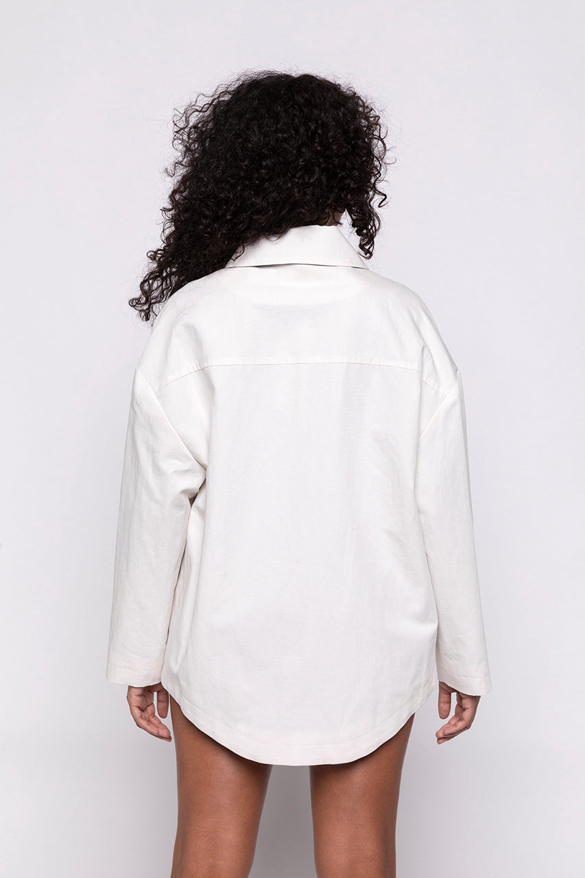 SURVILLE Overshirt-Generous overshirt in cream cotton and linen