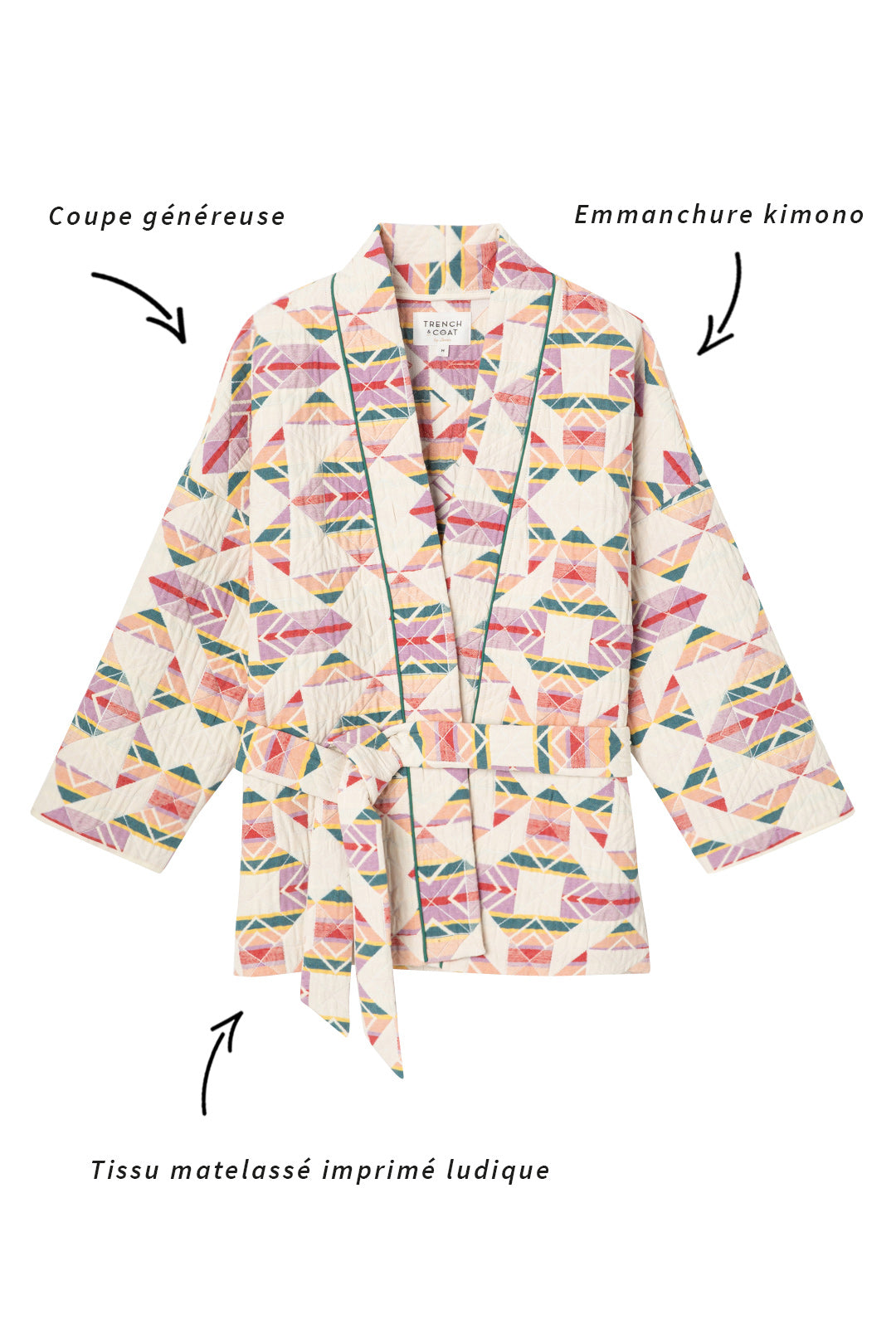 VIVONNE jacket-Belted kimono jacket in multicolor cotton